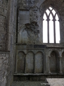 Carved stones located above triple sedilia at Askeaton Friary.